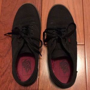 Black canvas Vans shoes (burgundy inside w/stars)